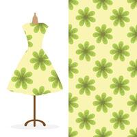 Womens long dress mock up with bright seamless hand drawn pattern for textile, paper print. vector