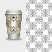 take away coffee packaging templates and design elements for coffee shops - cardboard cup with seamless patterns. vector