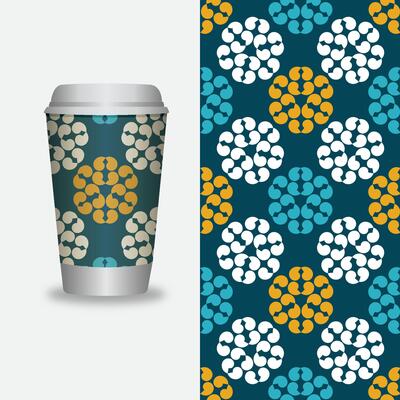 take away coffee packaging templates and design elements for coffee shops - cardboard cup with seamless patterns.