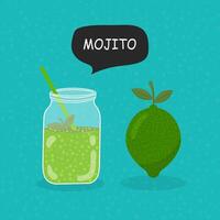 Mojito flat icon isolated on blue background. Simple Mojito sign symbol in flat style. Cocktail illustration for web and mobile design. vector