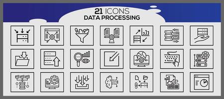 datos Procesando icono conjunto creativo datos administración icono conjunto datos Procesando línea íconos conjunto de línea vector