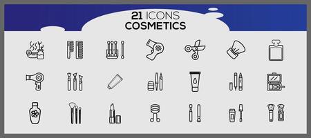 cosmético línea icono conjunto con maquillaje belleza línea íconos belleza accesorios conjunto maquillaje accesorios. vector