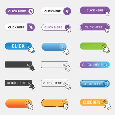 Click here banner icon in flat style. Ecommerce illustration on isolated background. Shopping sign business concept.