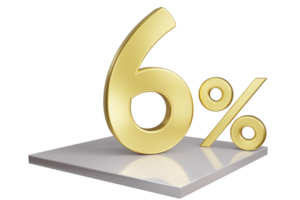 six percent discount . percentage discount sign . 3D golden percentage sign png