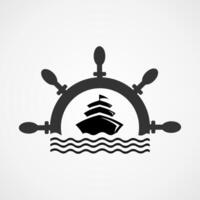 Embarcacion y olas logo diseño ilustración vector