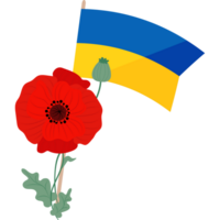 Ukraine yellow and blue flag with Red poppy png