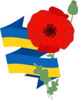 Ukrainian yellow and blue flag with red poppy flower png