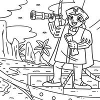 Columbus Day Man with Scroll Telescope Coloring vector