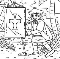 Columbus Day Explorer Planting Flag Coloring Page vector