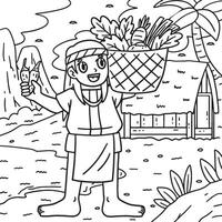 Columbus Day Native Man Basket Harvest Coloring vector