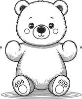 Kawaii bear, cartoon characters, cute lines and colorful coloring pages. vector