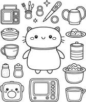 of home appliances, kawaii, cartoon characters, cute lines and colors, coloring pages vector