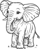 elefante dibujos animados personaje, linda líneas y vistoso colorante paginas vector