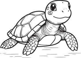 kawaii tortuga, dibujos animados caracteres, linda líneas y vistoso colorante paginas vector