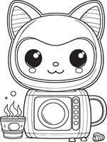 Kawaii kettle, cartoon characters, cute lines and colors, coloring pages vector