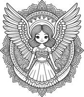 A girl with wings is sitting on a mandala vector