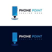 Phone Point Logo. With Handphone, Pin Point, and location icon. On blue, navy, and white colors. Premium and luxury logo design vector