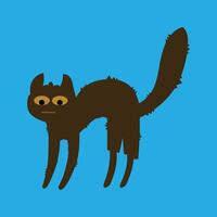 Cute black cat on blue background. illustration of a shocked and frightened cat. Shivering cat design element. Animal design elements vector