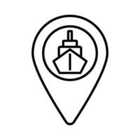 Ship and map pin icons. Port location. Location of the landing place. vector