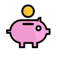 Pink piggy bank and coin. Saving icon. vector