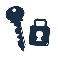 llave y candado silueta icono. seguridad. seguridad. vector