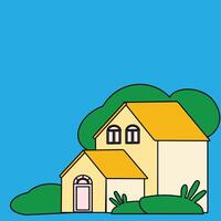 Illustration of a house in the countryside, illustration of house environment, EPS10. cartoon house in a beautiful environment vector