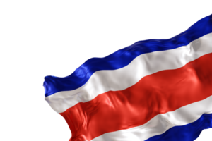 Realistic flag of Costa Rica with folds, on transparent background. Footer, corner design element. Cut out. Perfect for patriotic themes or national event promotions. Empty, copy space. 3D render. png