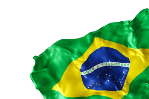 Realistic flag of Brazil with folds, on transparent background. Footer, corner design element. Cut out. Perfect for patriotic themes or national event promotions. Empty, copy space. 3D render. png