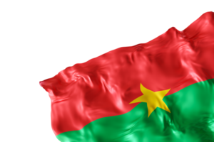 Realistic flag of Burkina Faso with folds, on transparent background. Footer, corner design element. Cut out. Perfect for patriotic themes or national event promotions. Empty, copy space. 3D render. png