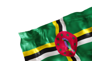 Realistic flag of Dominica with folds, on transparent background. Footer, corner design element. Cut out. Perfect for patriotic themes or national event promotions. Empty, copy space. 3D render. png