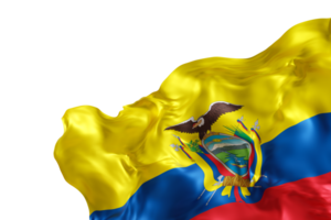 Realistic flag of Ecuador with folds, on transparent background. Footer, corner design element. Cut out. Perfect for patriotic themes or national event promotions. Empty, copy space. 3D render. png