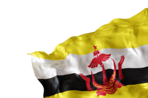 Realistic flag of Brunei with folds, on transparent background. Footer, corner design element. Cut out. Perfect for patriotic themes or national event promotions. Empty, copy space. 3D render. png