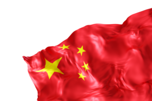 Realistic flag of China with folds, on transparent background. Footer, corner design element. Cut out. Perfect for patriotic themes or national event promotions. Empty, copy space. 3D render. png