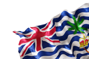 Realistic flag of British Indian Ocean Territory, on transparent background. Footer, corner design element. Cut out. Perfect for patriotic themes, national event promotions. Empty, copy space. 3D. png