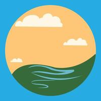 Summer sea landscape. illustration summer sky in the warm sea in flat design style. element design of nature and beach. Natural background vector