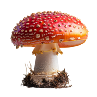 Fly agaric mushroom isolated. Red mushroom with polka dots isolated. Fly agaric mushroom top view. Mushroom flat lay isolated png