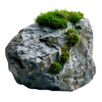 Green moss on a stone isolated. Rock with forest moss isolated. Rock with wild forest grass and nature png