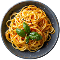 Spaghetti milanese isolated. Spaghetti Milanese on plate top view. Italian cuisine with tomato sauce png