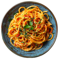 Spaghetti milanese isolated. Spaghetti Milanese on plate top view. Italian cuisine with tomato sauce png