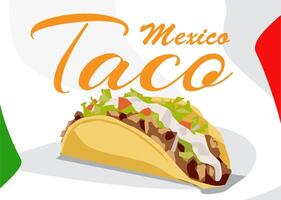 typical mexican food delicious taco celebrating Cinco de Mayo with color mexican flag background vector