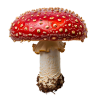 Fly agaric mushroom isolated. Red mushroom with polka dots isolated. Fly agaric mushroom top view. Mushroom flat lay isolated png