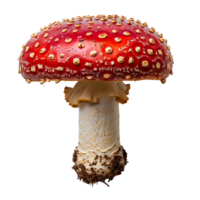 Fly agaric mushroom isolated. Red mushroom with polka dots isolated. Fly agaric mushroom top view. Mushroom flat lay isolated png