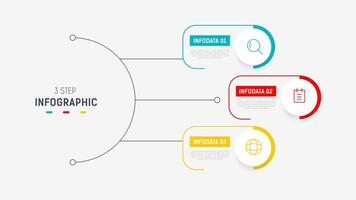 Three Step Infographic label design template with line icons. process steps diagram, presentations, workflow layout, banner, flow chart, info graph illustration. vector