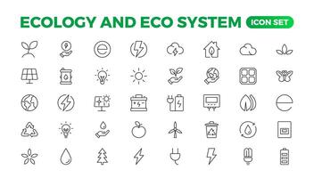 Ecology icon set. Ecofriendly icon, nature icons set. Linear ecology icons. Environmental sustainability simple symbol. Simple Set of Line Icons.Global Warming, Forests, Organic Farming. vector