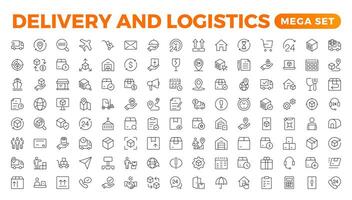 Delivery service icon set. Containing order tracking, delivery home, courier and cargo icons. Shipping Solid iconcollection. logistics web in line style. Courier, shipping, express delivery icon. vector