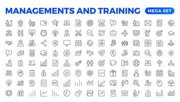 Business or organisation management icon set. Containing manager, teamwork, strategy, marketing, business, planning, training, employee icons. Solid icons collection. outline icon collection. vector