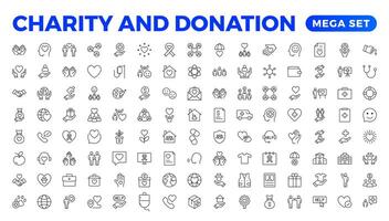 charity and donation icon set. charity and donation icon set, Help, volunteer, donated assistance, sharing, and solidarity symbol. Solid icons collection. vector