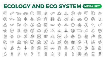 Ecology icon set. Ecofriendly icon, nature icons set. Linear ecology icons. Environmental sustainability simple symbol. Simple Set of Line Icons.Global Warming, Forests, Organic Farming. vector