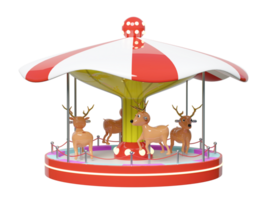 Carousel or merry go round with deer isolated. 3d render illustration png