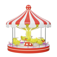 Carousel or merry go round with yellow duck, sunglasses isolated. 3d render illustration png